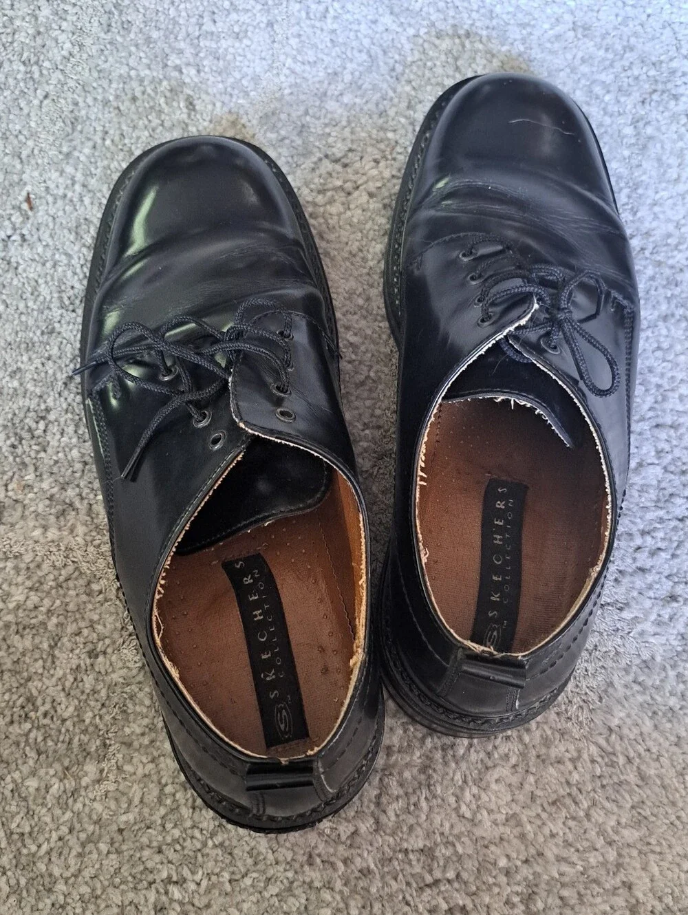 Vintage Skechers Echo Men’s Black Leather Laced Oxfords Made In Italy Size 10